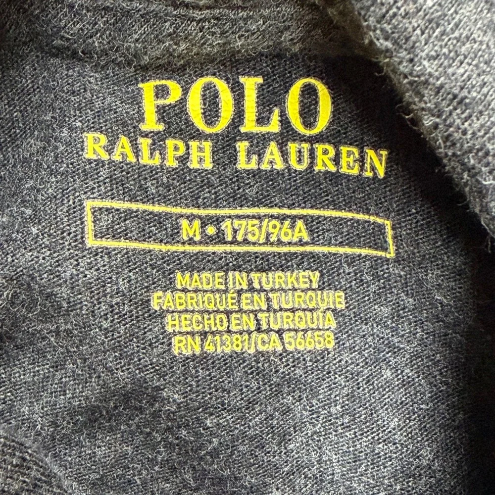 Polo Ralph Lauren Mens Charcoal Grey Long Sleeve Hooded T-Shirt Medium Preppy